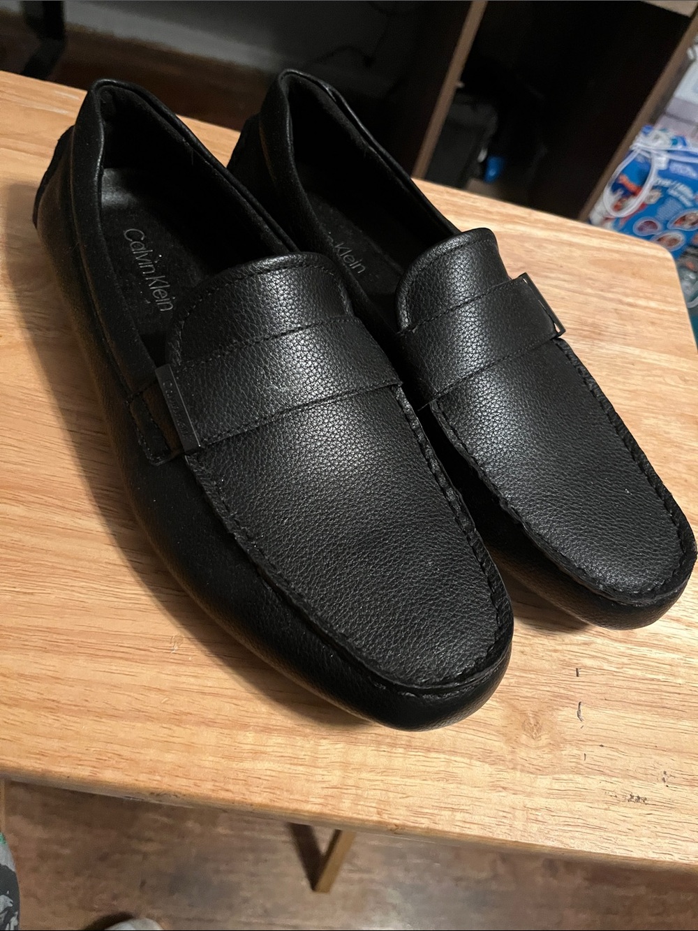 Calvin Klein Black Pebble Leather Slip-On Loafers